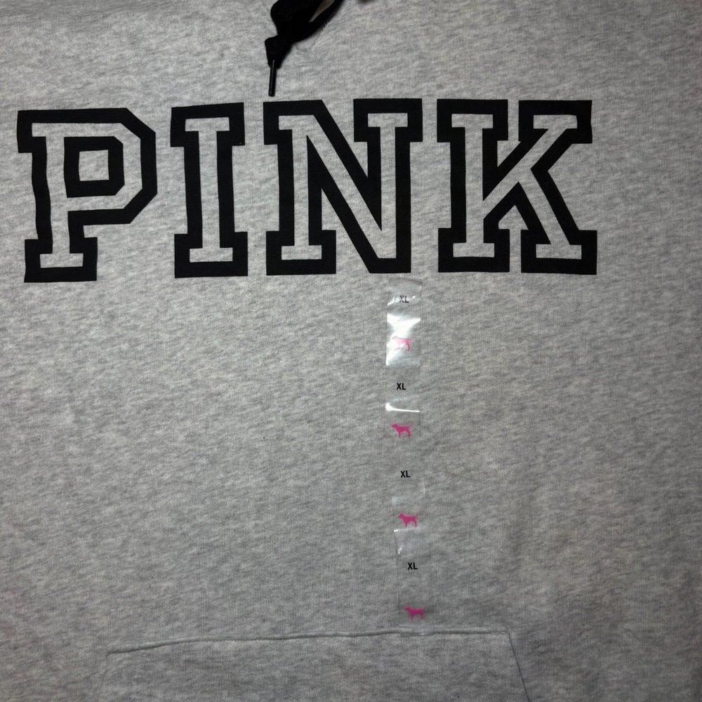 Victoria Secret NWT Pink hooded Quarter Zip SIZE XL heathered silver w/logo - Picture 8 of 12